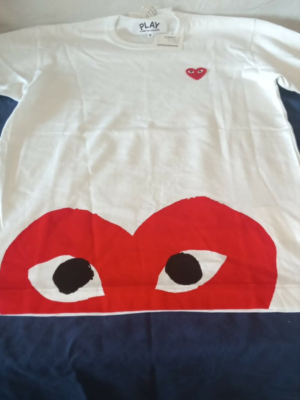 Comme des Garçons PLAY Big Heart Graphic T-Shirt White/Navy Size M NWT